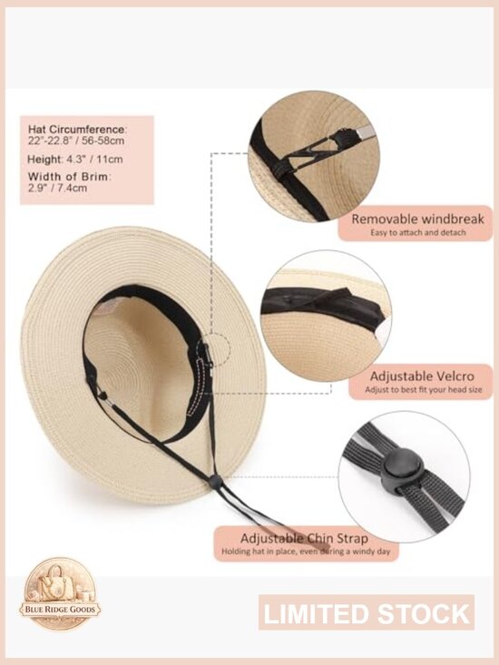 Women Wide Brim Straw Sun Hat Travel Beach Fedora Roll up Hats UPF 50+